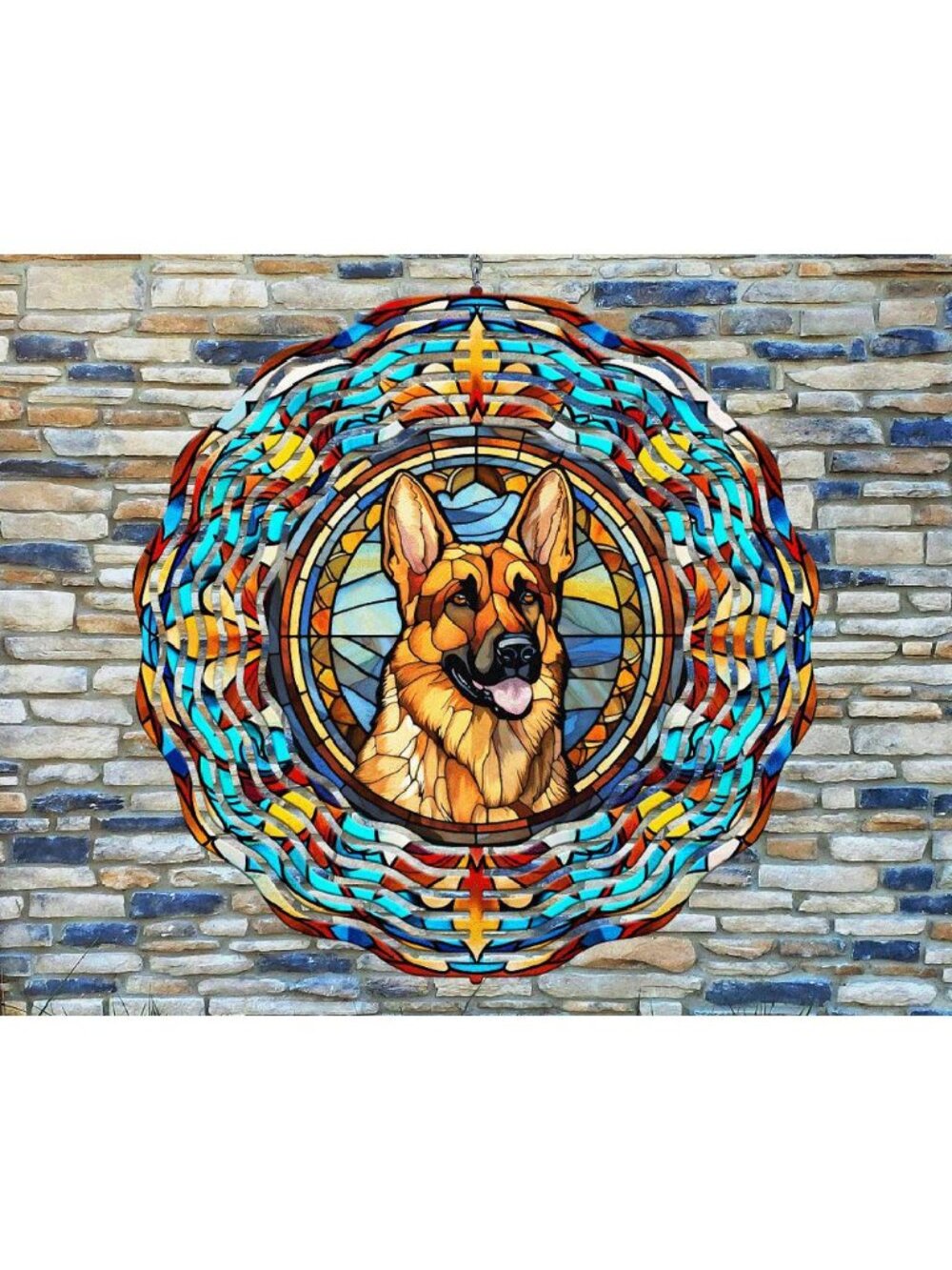 10" Colorful German Shepherd Stained Glass Wind Spinner Yard 3D Aluminum rws-210